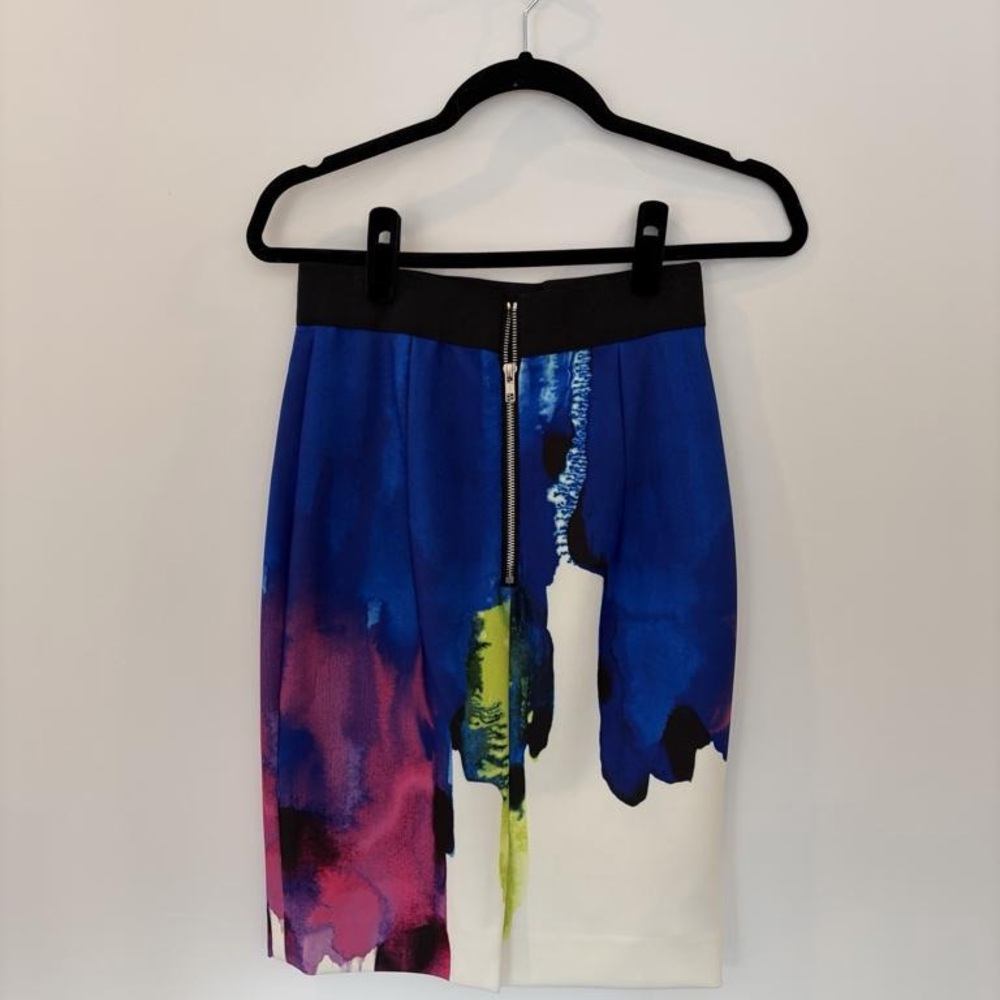 Milly Abstract Watercolor Pencil Skirt - Blue, Green & Pink - Picture 2 of 4